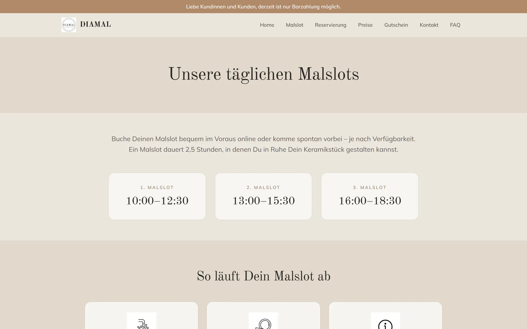 Übersicht der täglichen Malslots mit Uhrzeiten