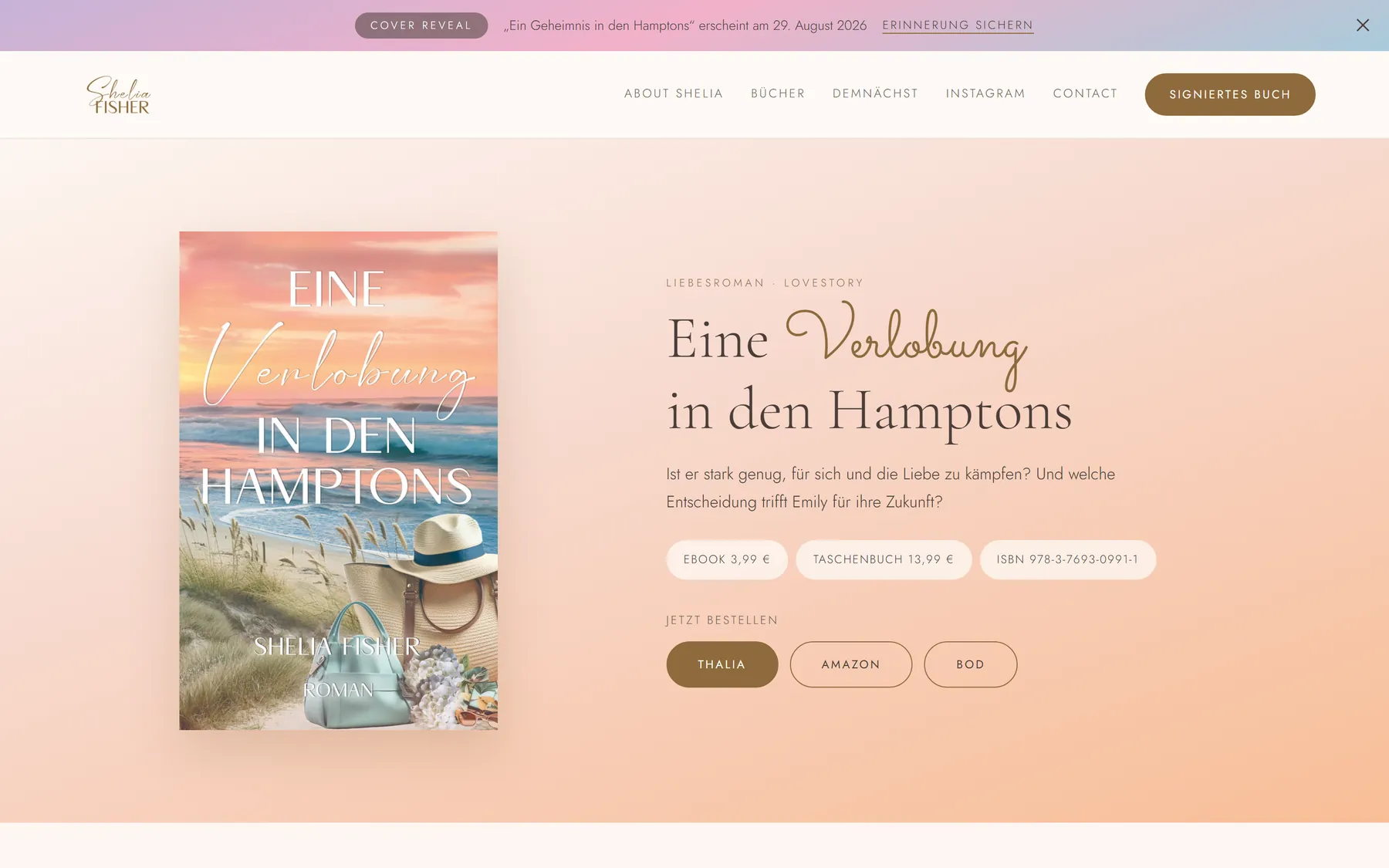 Detailseite des Romans „Eine Verlobung in den Hamptons“